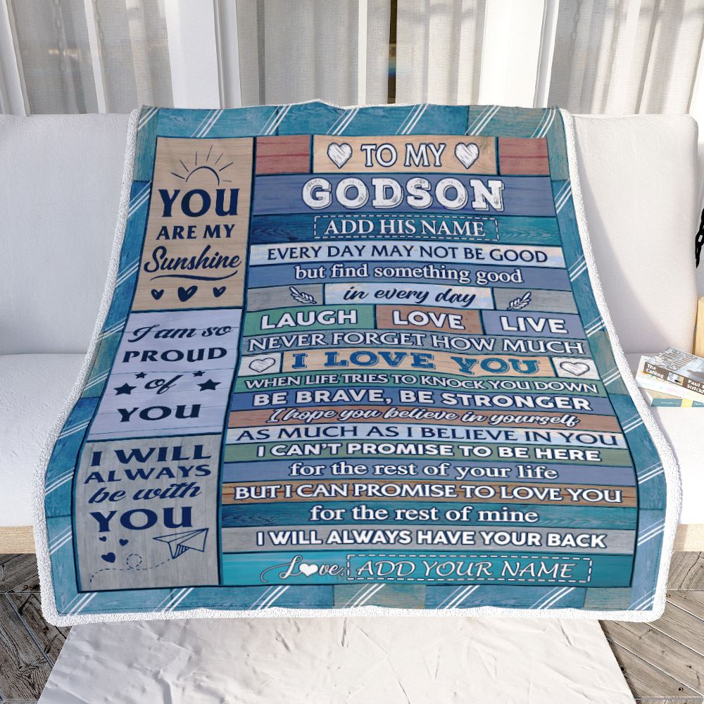 Personalized To My Godson Gifts From Godmother Aunt Blanket Wood I Love You Birthday Graduation Gifts For Godson Christmas Customized Fleece Throw Blanket | siriusteestore