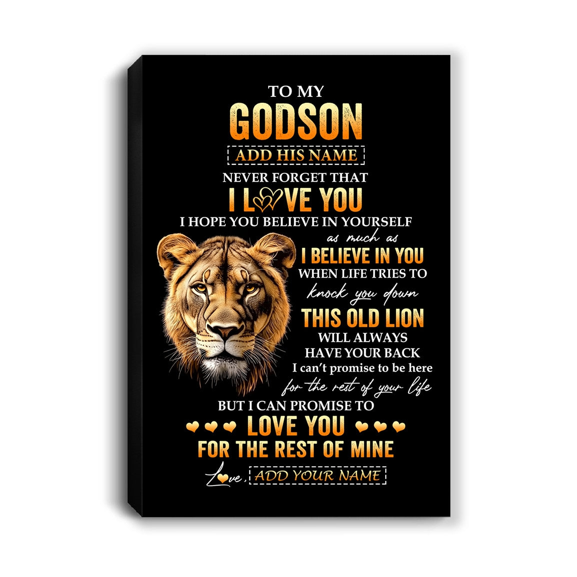 Personalized To My Godson Gifts From Godmother Aunt Canvas Old Lion Love You Godson Birthday Gifts Graduation Christmas Custom Wall Art Print Framed Canvas | siriusteestore