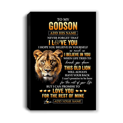 Personalized To My Godson Gifts From Godmother Aunt Canvas Old Lion Love You Godson Birthday Gifts Graduation Christmas Custom Wall Art Print Framed Canvas | siriusteestore