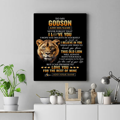 Personalized To My Godson Gifts From Godmother Aunt Canvas Old Lion Love You Godson Birthday Gifts Graduation Christmas Custom Wall Art Print Framed Canvas | siriusteestore