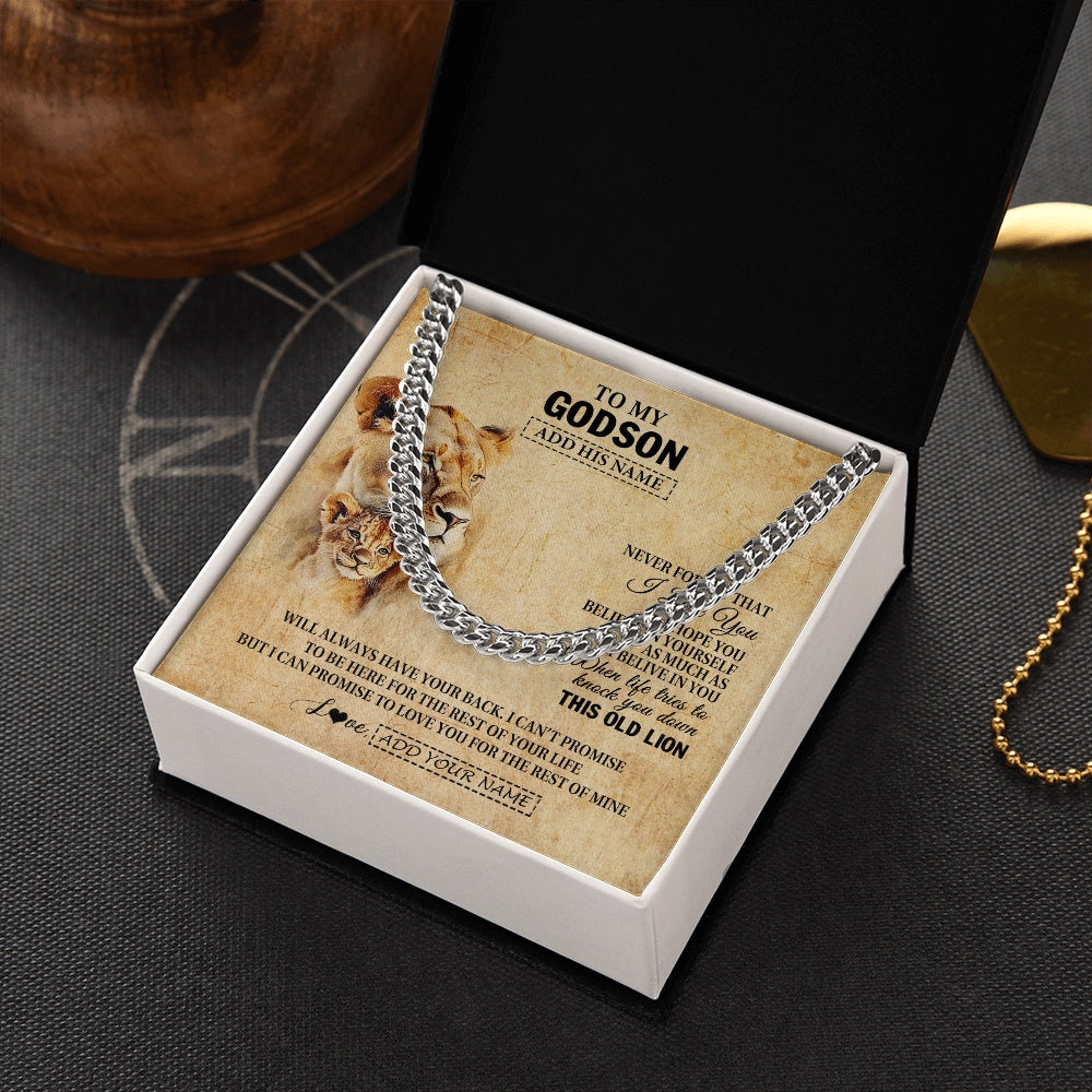 Cuban Link Chain Necklace Stainless Steel | 2 | Personalized To My Godson Gifts From Godmother Aunt Lion Necklace I Love You Godson Birthday Gifts Graduation Christmas Customized Gift Box Message Card | siriusteestore.myshopify