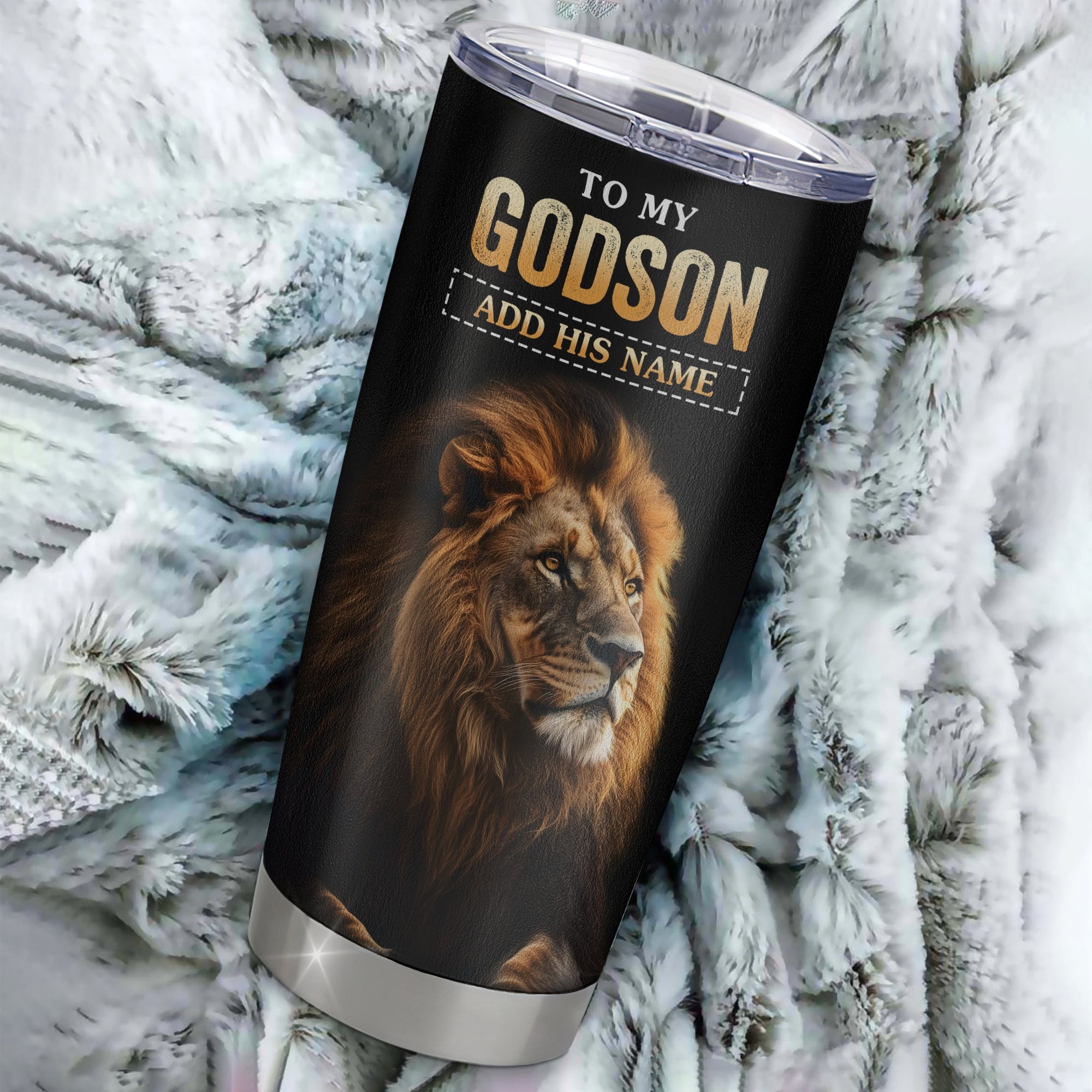 Personalized To My Godson Gifts From Godmother Aunt Uncle Tumbler Old Lion Love You Godson Birthday Gifts Graduation Christmas Custom Stainless Steel Cup Travel Mug | siriusteestore