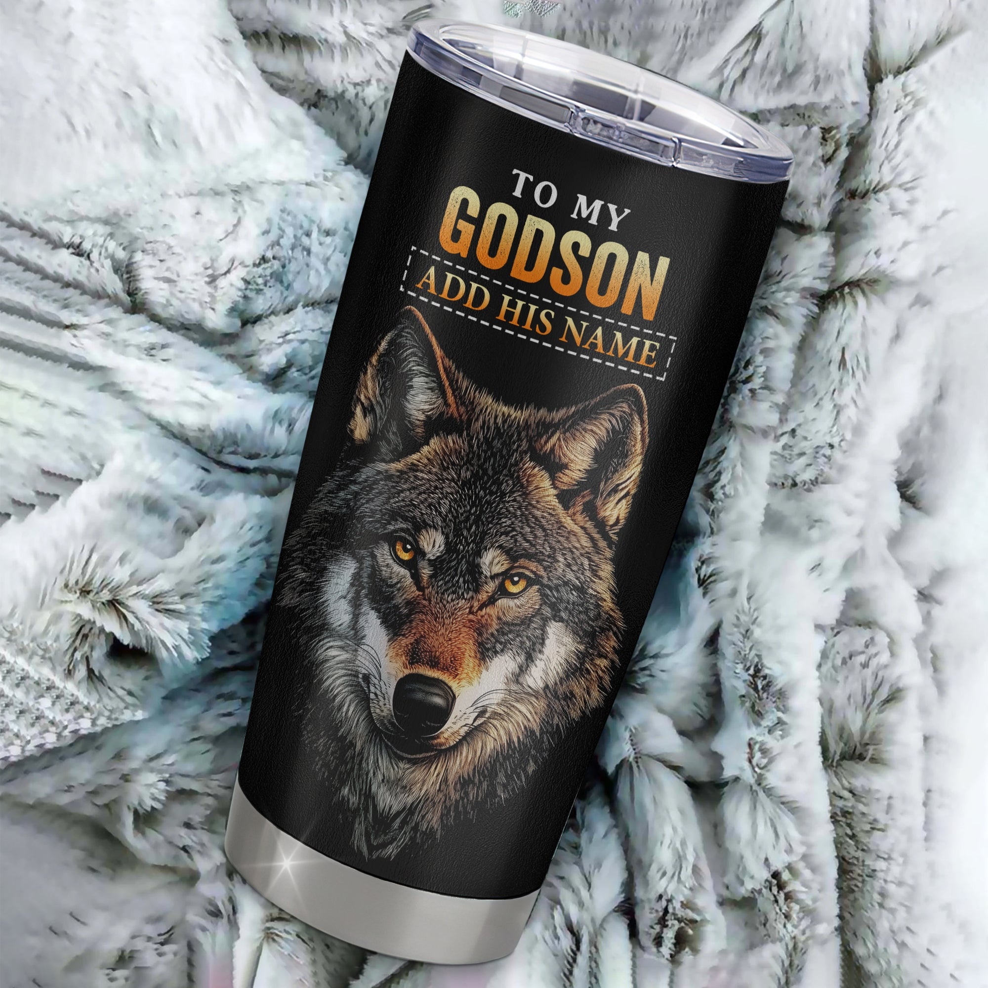 Personalized To My Godson Gifts From Godmother Aunt Uncle Tumbler Old Wolf Love You Godson Birthday Gifts Graduation Christmas Custom Stainless Steel Cup Travel Mug | siriusteestore