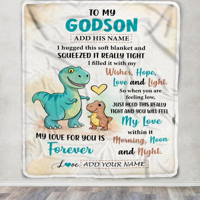 Personalized To My Godson Gifts From Godmother Blanket Dinosaur Letter I Hugged This Gifts For Godson Birthday Graduation Christmas Custom Fleece Blanket | siriusteestore