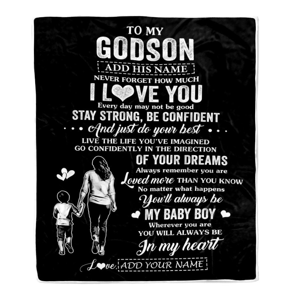 Personalized To My Godson Gifts From Godmother Blanket Never Forget How Much I Love You Godson Birthday Graduation Christmas Customized Fleece Throw Blanket | siriusteestore