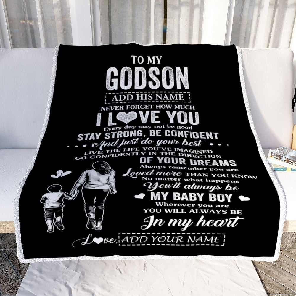 Personalized To My Godson Gifts From Godmother Blanket Never Forget How Much I Love You Godson Birthday Graduation Christmas Customized Fleece Throw Blanket | siriusteestore