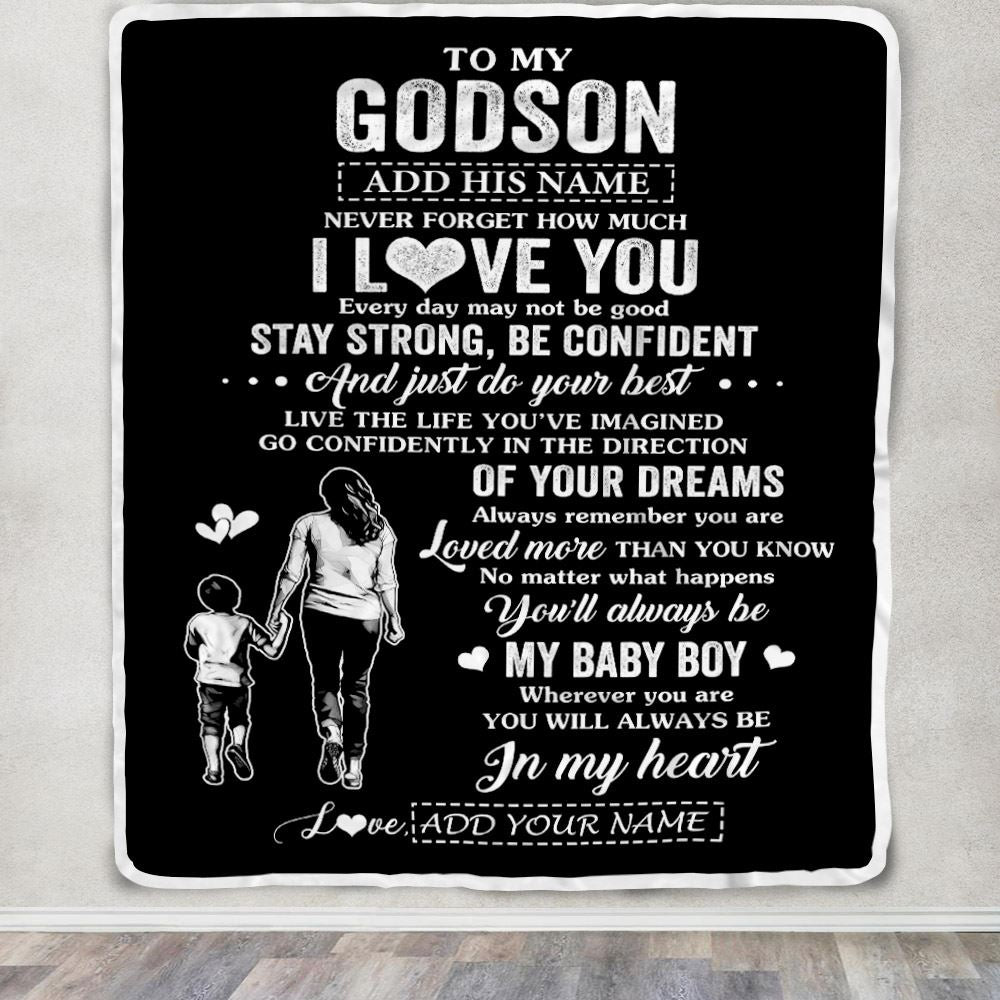 Personalized To My Godson Gifts From Godmother Blanket Never Forget How Much I Love You Godson Birthday Graduation Christmas Customized Fleece Throw Blanket | siriusteestore