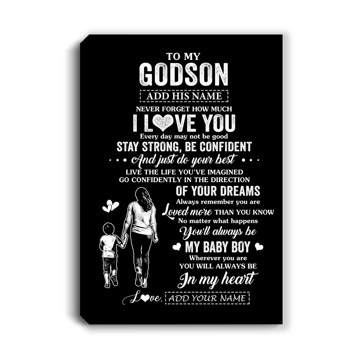Personalized To My Godson Gifts From Godmother Canvas Never Forget How Much I Love You Godson Birthday Graduation Christmas Gift Custom Wall Art Framed Canvas | siriusteestore