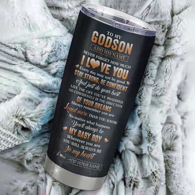 Personalized To My Godson Gifts From Godmother Godfather Tumbler Bear Never Forget How Much I Love You Godson Birthday Gifts Graduation Christmas Custom Cup Travel Mug | siriusteestore