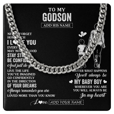 Cuban Link Chain Necklace Stainless Steel | 1 | Personalized To My Godson Gifts From Godmother Necklace Never Forget How Much I Love You Godson Birthday Graduation Christmas Custom Gift Box Message Card | https://siriusteestore.