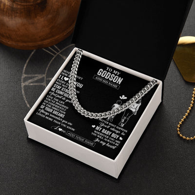 Cuban Link Chain Necklace Stainless Steel | 2 | Personalized To My Godson Gifts From Godmother Necklace Never Forget How Much I Love You Godson Birthday Graduation Christmas Custom Gift Box Message Card | https://siriusteestore.