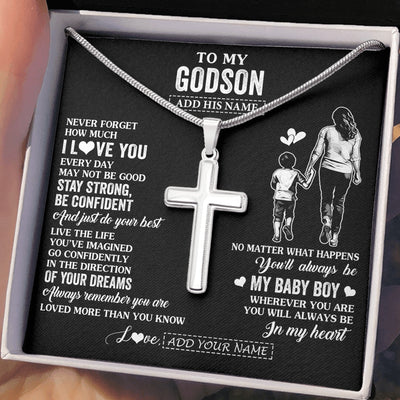 Stainless Cross Necklace Stainless Steel | 2 | Personalized To My Godson Gifts From Godmother Necklace Never Forget How Much I Love You Godson Birthday Graduation Christmas Custom Gift Box Message Card | https://siriusteestore.