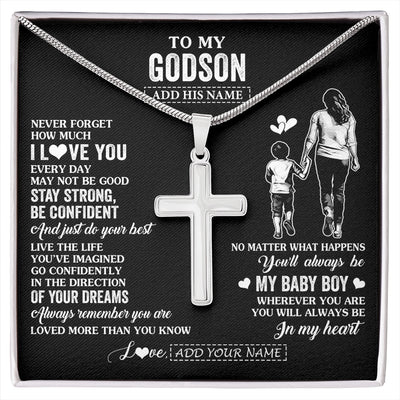 Stainless Cross Necklace Stainless Steel | 1 | Personalized To My Godson Gifts From Godmother Necklace Never Forget How Much I Love You Godson Birthday Graduation Christmas Custom Gift Box Message Card | https://siriusteestore.