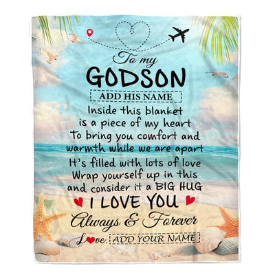 Personalized To My Godson Gifts From Godmother Uncle Blanket Beach I Love You Birthday Gifts Graduation For Godson Christmas Fleece Blanket | siriusteestore