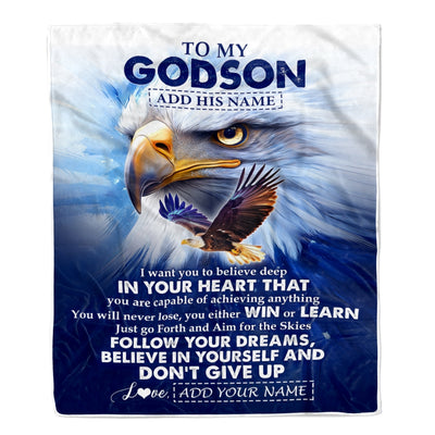 Personalized To My Godson Gifts From Godmother Uncle Blanket Don't Give Up Eagle Gifts For Godson Birthday Graduation Christmas Customized Fleece Blanket | siriusteestore