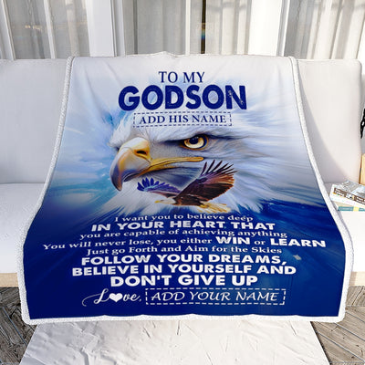 Personalized To My Godson Gifts From Godmother Uncle Blanket Don't Give Up Eagle Gifts For Godson Birthday Graduation Christmas Customized Fleece Blanket | siriusteestore