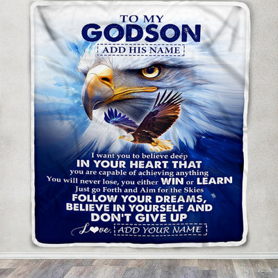 Personalized To My Godson Gifts From Godmother Uncle Blanket Don't Give Up Eagle Gifts For Godson Birthday Graduation Christmas Customized Fleece Blanket | siriusteestore