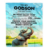 Personalized To My Godson Gifts From Godmother Uncle Blanket Don't Give Up Elephant Gifts For Godson Birthday Graduation Christmas Custom Fleece Blanket | siriusteestore
