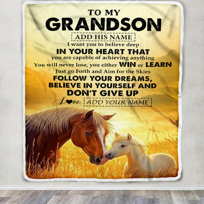 Personalized To My Godson Gifts From Godmother Uncle Blanket Don't Give Up Horse Gifts For Godson Birthday Graduation Christmas Customized Fleece Blanket | siriusteestore