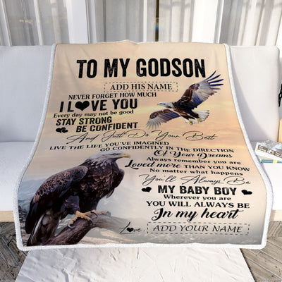 Personalized To My Godson Gifts From Godmother Uncle Blanket Eagle Never Forget How Much I Love You Godson Birthday Graduation Christmas Fleece Throw Blanket | siriusteestore
