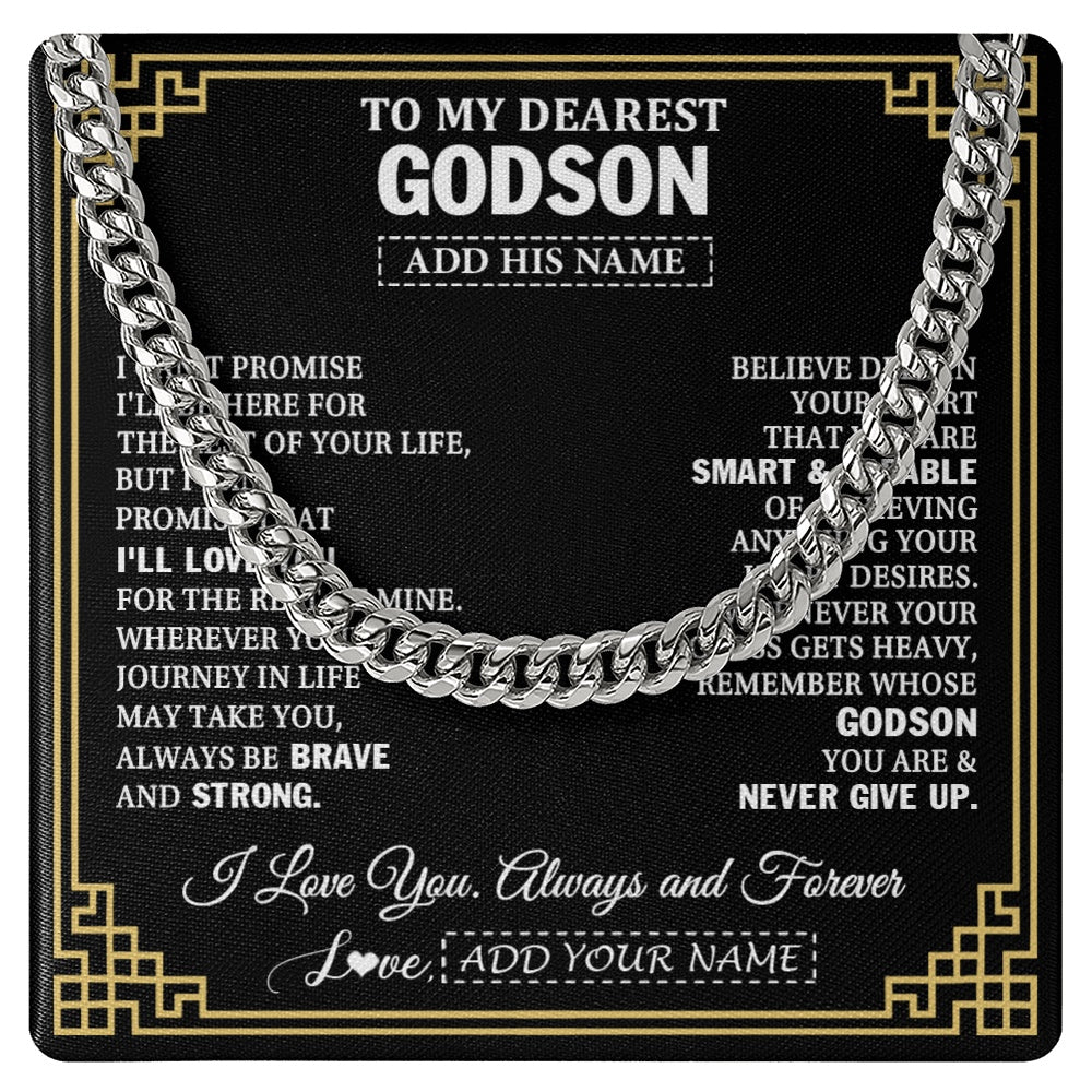 Cuban Link Chain Necklace Stainless Steel | 1 | Personalized To My Godson Gifts From Godmother Uncle Cross Necklace Never Give Up Inspirational Gift For Godson Graduation Christmas Gift Box Message Card | https://siriusteestore.