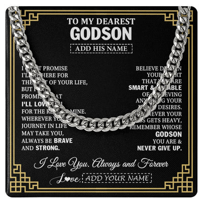 Cuban Link Chain Necklace Stainless Steel | 1 | Personalized To My Godson Gifts From Godmother Uncle Cross Necklace Never Give Up Inspirational Gift For Godson Graduation Christmas Gift Box Message Card | https://siriusteestore.