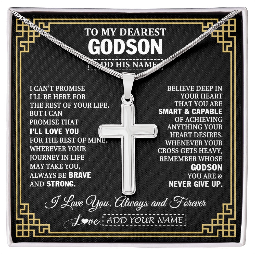 Stainless Cross Necklace Stainless Steel | 1 | Personalized To My Godson Gifts From Godmother Uncle Cross Necklace Never Give Up Inspirational Gift For Godson Graduation Christmas Gift Box Message Card | https://siriusteestore.