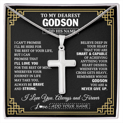 Stainless Cross Necklace Stainless Steel | 1 | Personalized To My Godson Gifts From Godmother Uncle Cross Necklace Never Give Up Inspirational Gift For Godson Graduation Christmas Gift Box Message Card | https://siriusteestore.