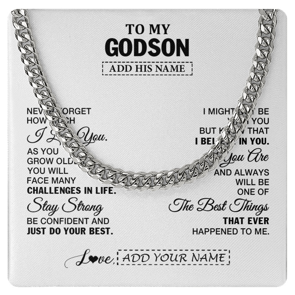 Cuban Link Chain Necklace Stainless Steel | 1 | Personalized To My Godson Gifts From Godmother Uncle Necklace I Love You Thoughtful Keepsake Gift For Godson Graduation Christmas Custom Gift Box Message Card | https://siriusteestore.