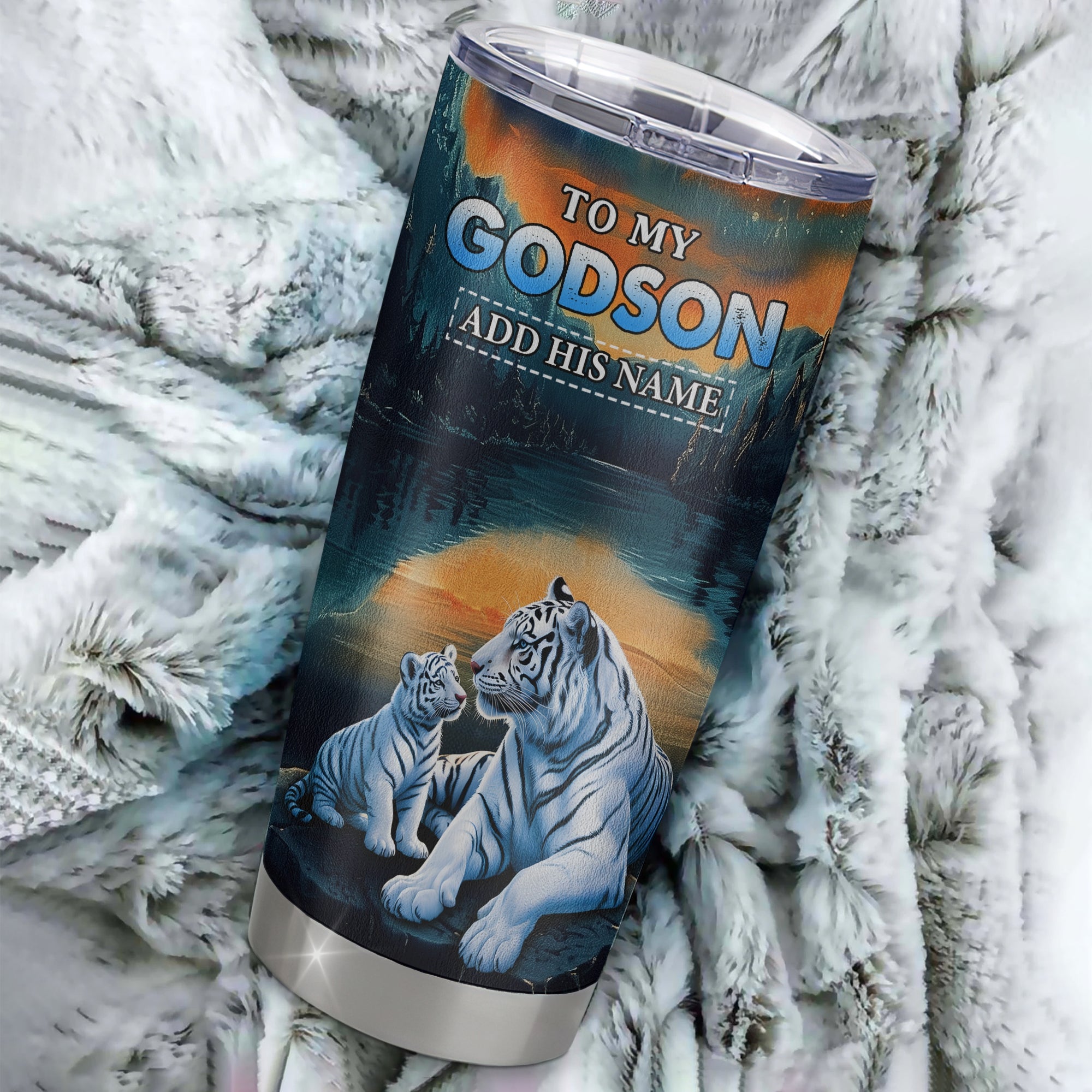 Personalized To My Godson Gifts From Godmother Uncle Tumbler Don't Give Up White Tiger Gifts For Godson Birthday Graduation Christmas Custom Stainless Steel Travel Mug | siriusteestore