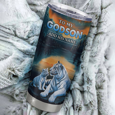 Personalized To My Godson Gifts From Godmother Uncle Tumbler Don't Give Up White Tiger Gifts For Godson Birthday Graduation Christmas Custom Stainless Steel Travel Mug | siriusteestore
