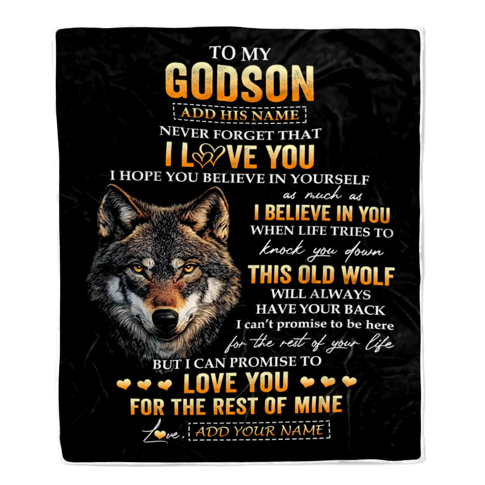 Personalized To My Godson Gifts From Uncle Godfather Aunt Blanket Old Wolf Love You Godson Birthday Gifts Graduation Christmas Customized Fleece Throw Blanket | siriusteestore
