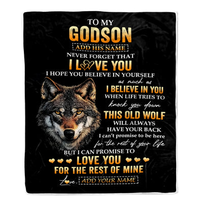 Personalized To My Godson Gifts From Uncle Godfather Aunt Blanket Old Wolf Love You Godson Birthday Gifts Graduation Christmas Customized Fleece Throw Blanket | siriusteestore