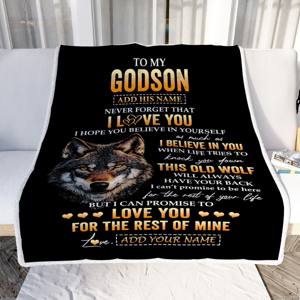 Personalized To My Godson Gifts From Uncle Godfather Aunt Blanket Old Wolf Love You Godson Birthday Gifts Graduation Christmas Customized Fleece Throw Blanket | siriusteestore