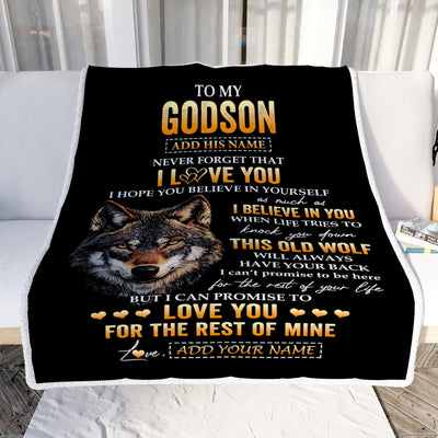 Personalized To My Godson Gifts From Uncle Godfather Aunt Blanket Old Wolf Love You Godson Birthday Gifts Graduation Christmas Customized Fleece Throw Blanket | siriusteestore