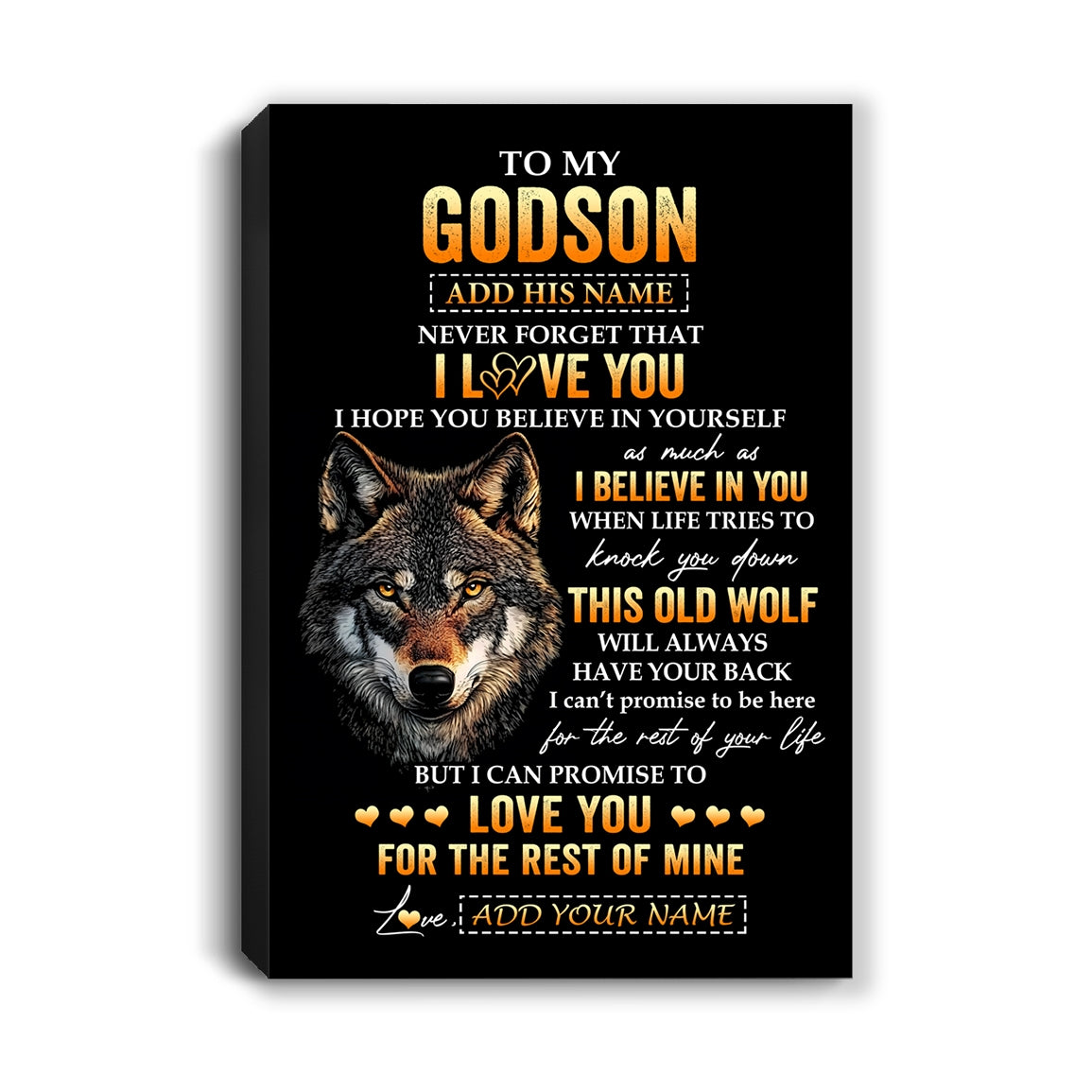 Personalized To My Godson Gifts From Uncle Godfather Aunt Canvas Old Wolf Love You Godson Birthday Gifts Graduation Christmas Custom Wall Art Print Framed Canvas | siriusteestore