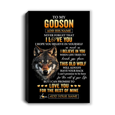 Personalized To My Godson Gifts From Uncle Godfather Aunt Canvas Old Wolf Love You Godson Birthday Gifts Graduation Christmas Custom Wall Art Print Framed Canvas | siriusteestore
