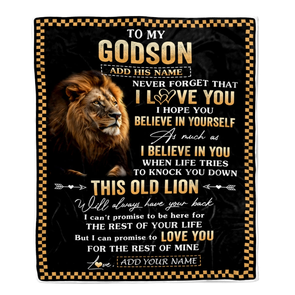 Personalized To My Godson Gifts From Uncle Godmother Aunt Blanket Old Lion Love You Godson Birthday Gifts Graduation Christmas Customized Fleece Throw Blanket | siriusteestore