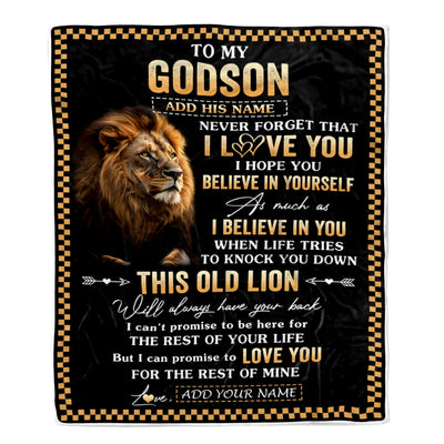 Personalized To My Godson Gifts From Uncle Godmother Aunt Blanket Old Lion Love You Godson Birthday Gifts Graduation Christmas Customized Fleece Throw Blanket | siriusteestore