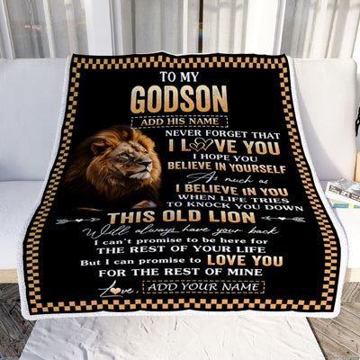 Personalized To My Godson Gifts From Uncle Godmother Aunt Blanket Old Lion Love You Godson Birthday Gifts Graduation Christmas Customized Fleece Throw Blanket | siriusteestore