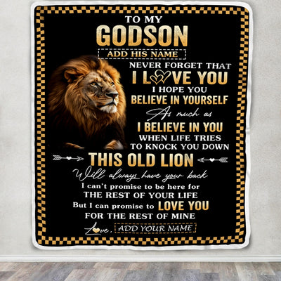 Personalized To My Godson Gifts From Uncle Godmother Aunt Blanket Old Lion Love You Godson Birthday Gifts Graduation Christmas Customized Fleece Throw Blanket | siriusteestore