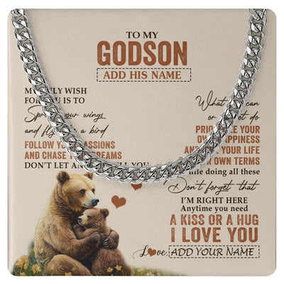 Cuban Link Chain Necklace Stainless Steel | 1 | Personalized To My Godson Gifts Necklace From Aunt Uncle Bear My Only Wish For You Godson Birthday Gifts Graduation Christmas Custom Gift Box Message Card | siriusteestore.myshopify