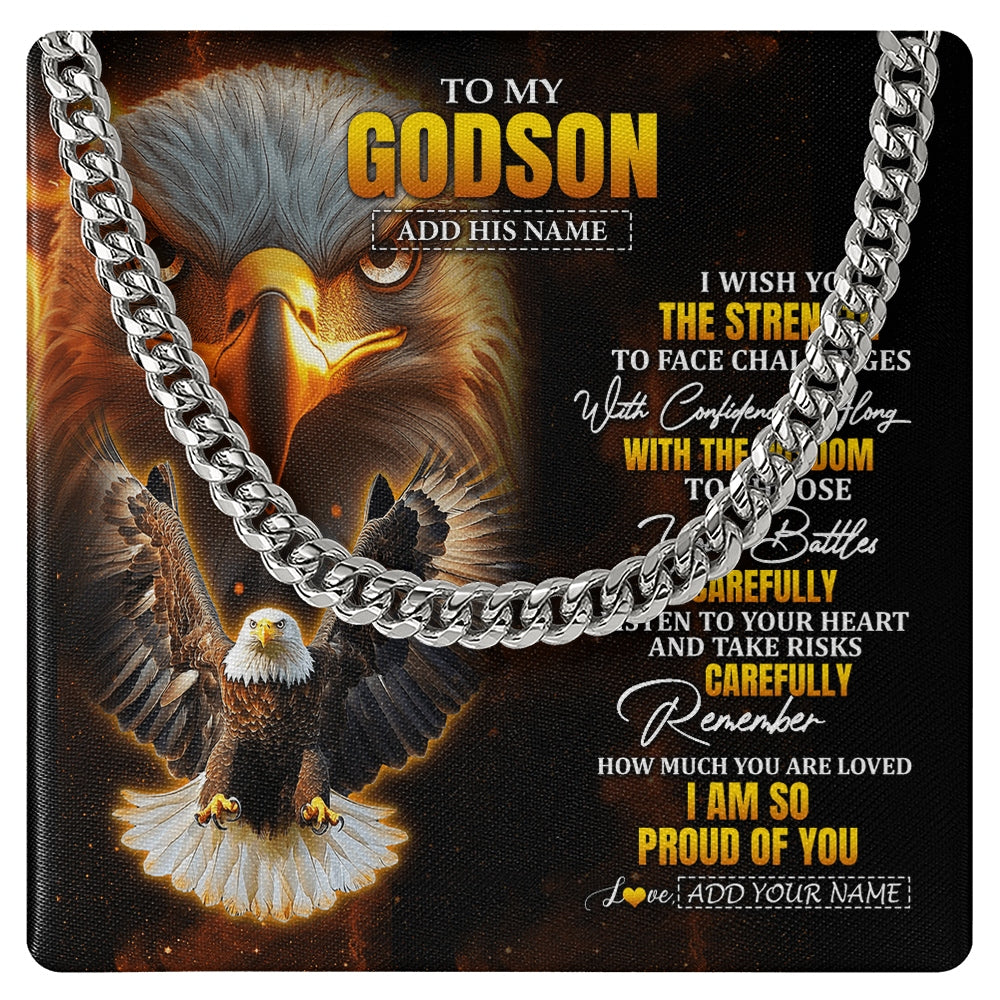 Cuban Link Chain Necklace Stainless Steel | 1 | Personalized To My Godson Gifts Necklace From Godfather I Wish You The Strength Eagle Godson Birthday Gifts Christmas Graduation Gift Custom Box Message Card | https://siriusteestore.