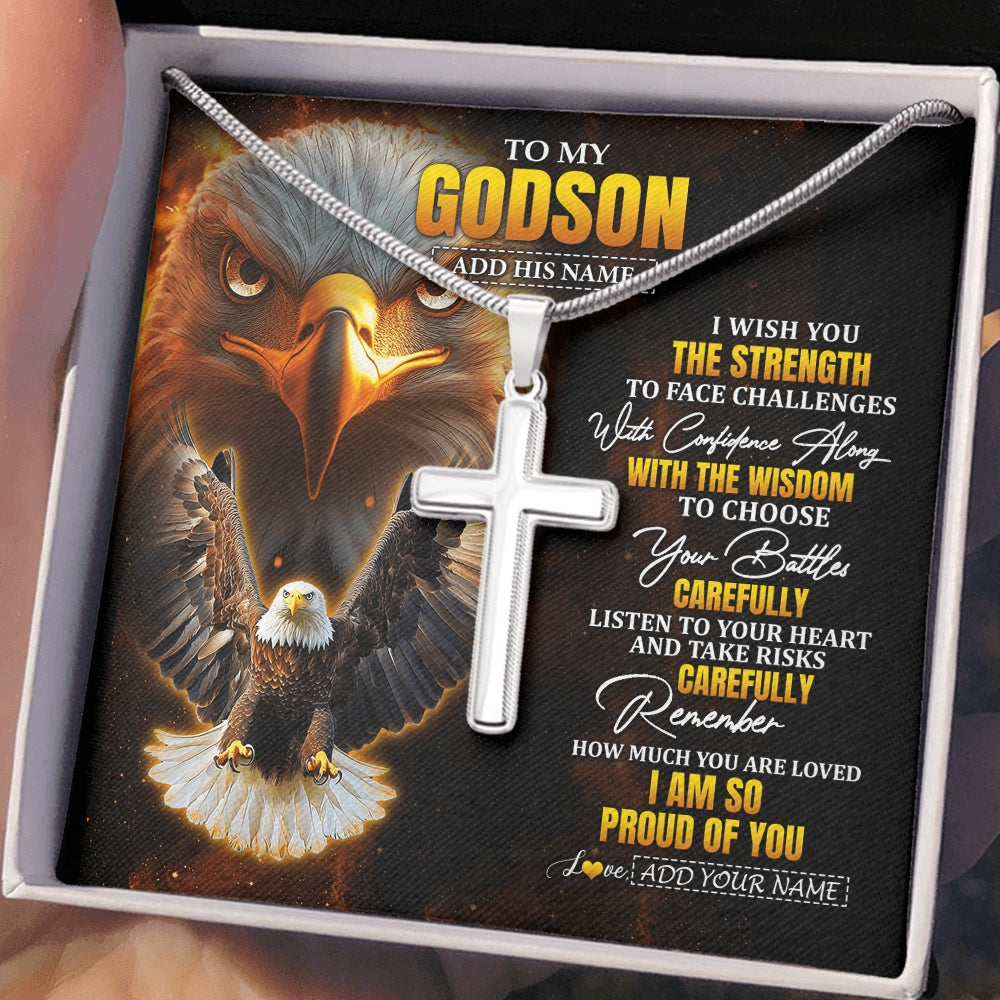 Stainless Cross Necklace Stainless Steel | 2 | Personalized To My Godson Gifts Necklace From Godfather I Wish You The Strength Eagle Godson Birthday Gifts Christmas Graduation Gift Custom Box Message Card | https://siriusteestore.