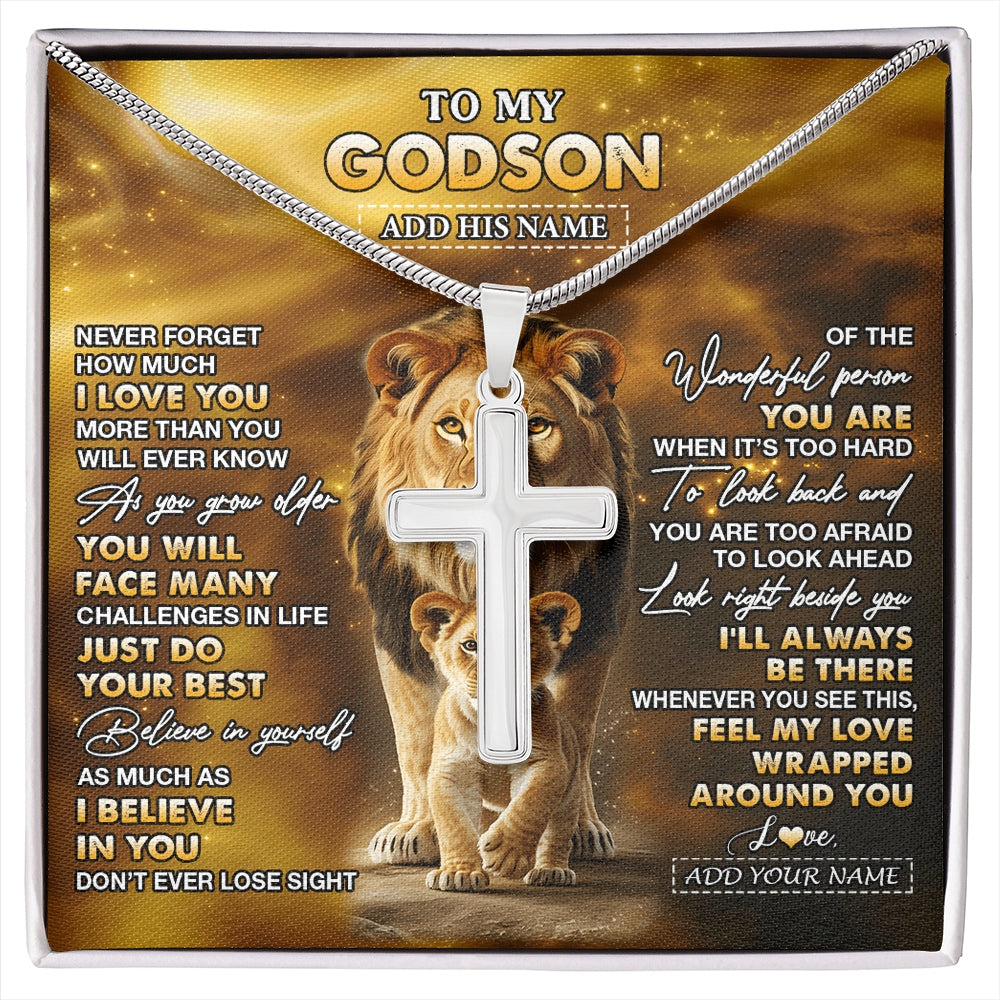 Stainless Cross Necklace Stainless Steel | 1 | Personalized To My Godson Gifts Necklace From Godfather Never Forget How Much I Love You Lion Goddaughter Birthday Gifts Christmas Custom Gift Box Message Card | https://siriusteestore.