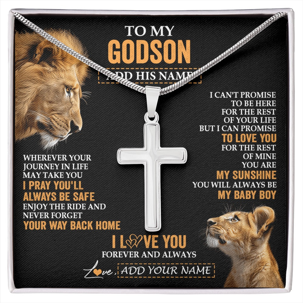 Stainless Cross Necklace Stainless Steel | 1 | Personalized To My Godson Gifts Necklace From Godfather Wherever Your Journey In Life Lion Goddaughter Birthday Gifts Christmas Custom Gift Box Message Card | https://siriusteestore.