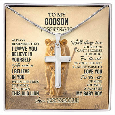 Stainless Cross Necklace Stainless Steel | 1 | Personalized To My Godson Gifts Necklace From Godmother Aunt Always Remember Lion Gifts For Godson Birthday Graduation Christmas Custom Gift Box Message Card | https://siriusteestore.