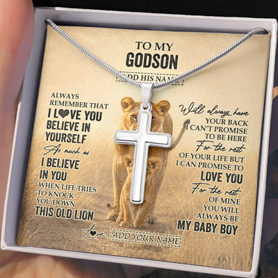 Stainless Cross Necklace Stainless Steel | 2 | Personalized To My Godson Gifts Necklace From Godmother Aunt Always Remember Lion Gifts For Godson Birthday Graduation Christmas Custom Gift Box Message Card | https://siriusteestore.