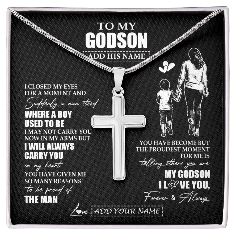 Stainless Cross Necklace Stainless Steel | 1 | Personalized To My Godson Gifts Necklace From Godmother Aunt I Closed My Eyes For A Moment Godson Birthday Graduation Christmas Custom Gift Box Message Card | siriusteestore.myshopify