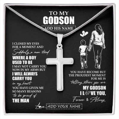 Stainless Cross Necklace Stainless Steel | 1 | Personalized To My Godson Gifts Necklace From Godmother Aunt I Closed My Eyes For A Moment Godson Birthday Graduation Christmas Custom Gift Box Message Card | siriusteestore.myshopify